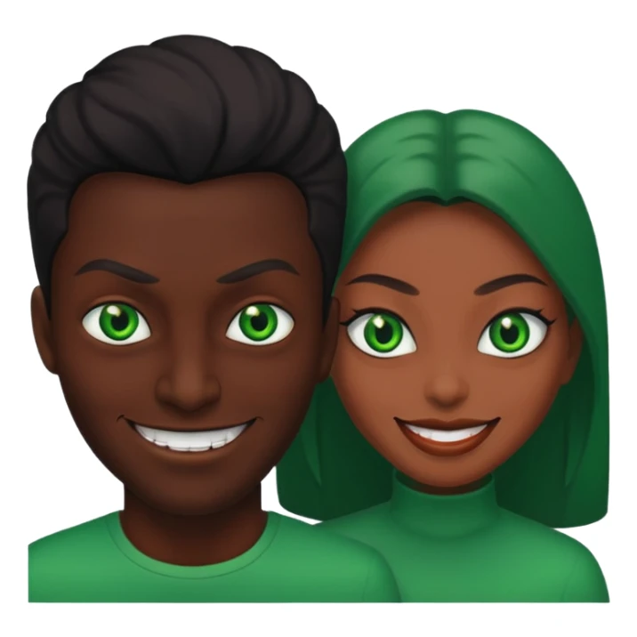 two evil persons (male and female) with devilish smile and black face and green eyes sticker