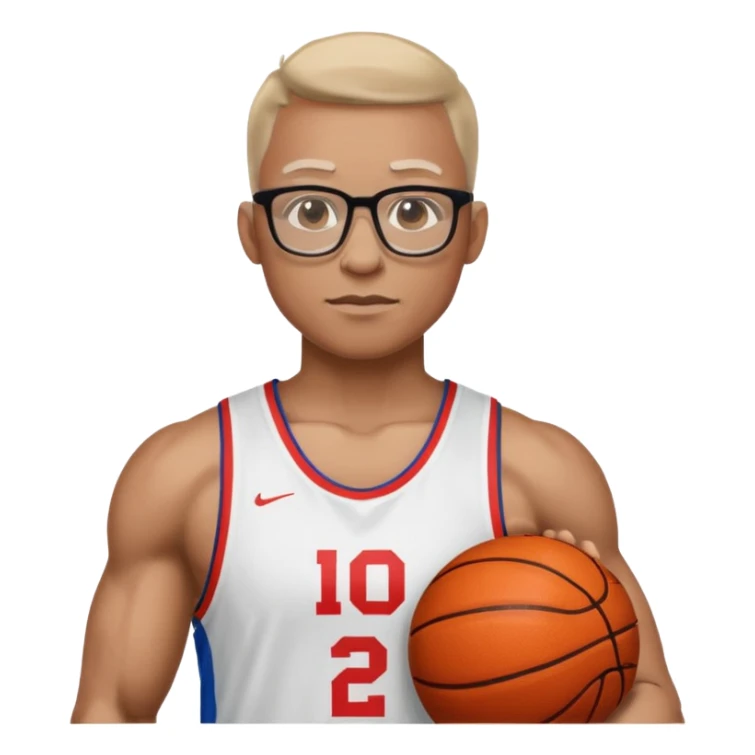 athlete with eyeglass with basketball shirt please give 4 different emoji sticker