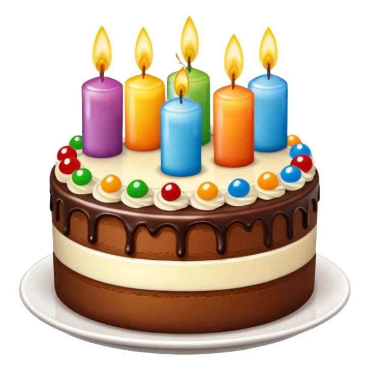 creame una chocotortaa de cumpleaños con velitas arcoiris sticker