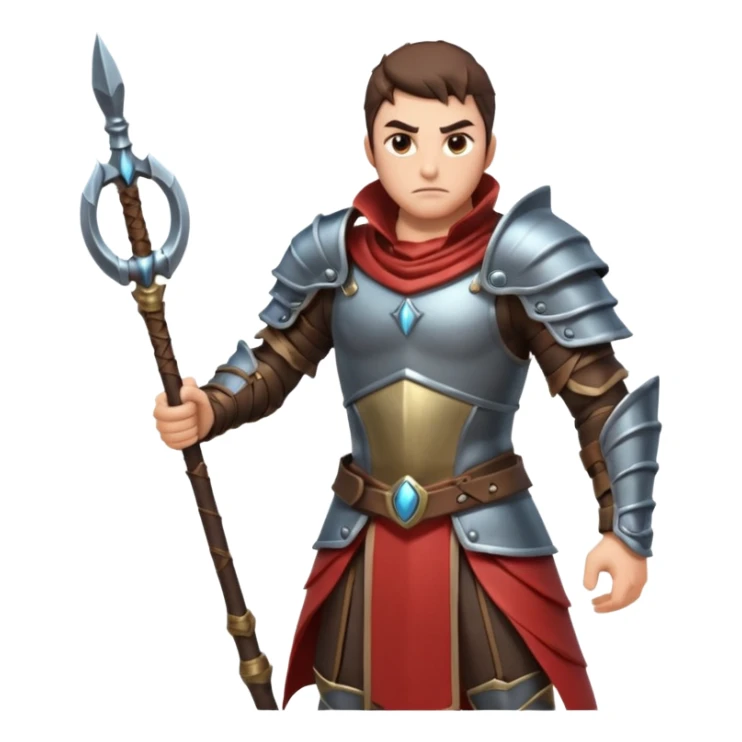 fantasy warrior man wielding a whip weapon, leather armor collar, intense eyes, heroic pose, 3D cartoon, mobile game icon style, clean background, no text, no watermark
 sticker