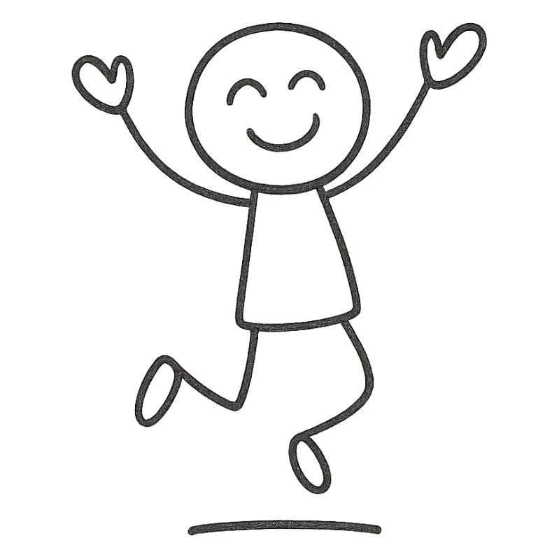 stick figure jumping with joy, arms raised, delighted expression sticker
