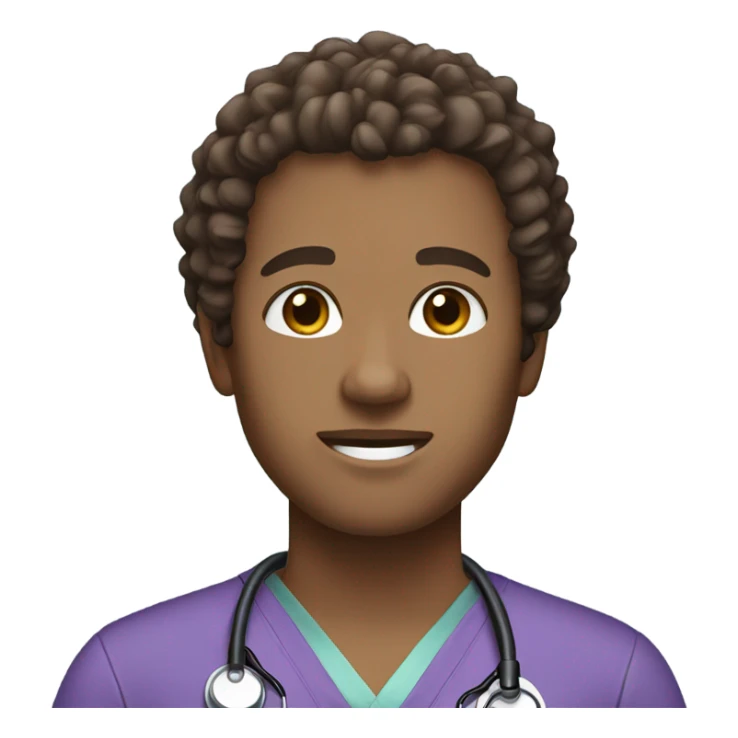 Doctor with brown curly hair and purple scrubs sticker