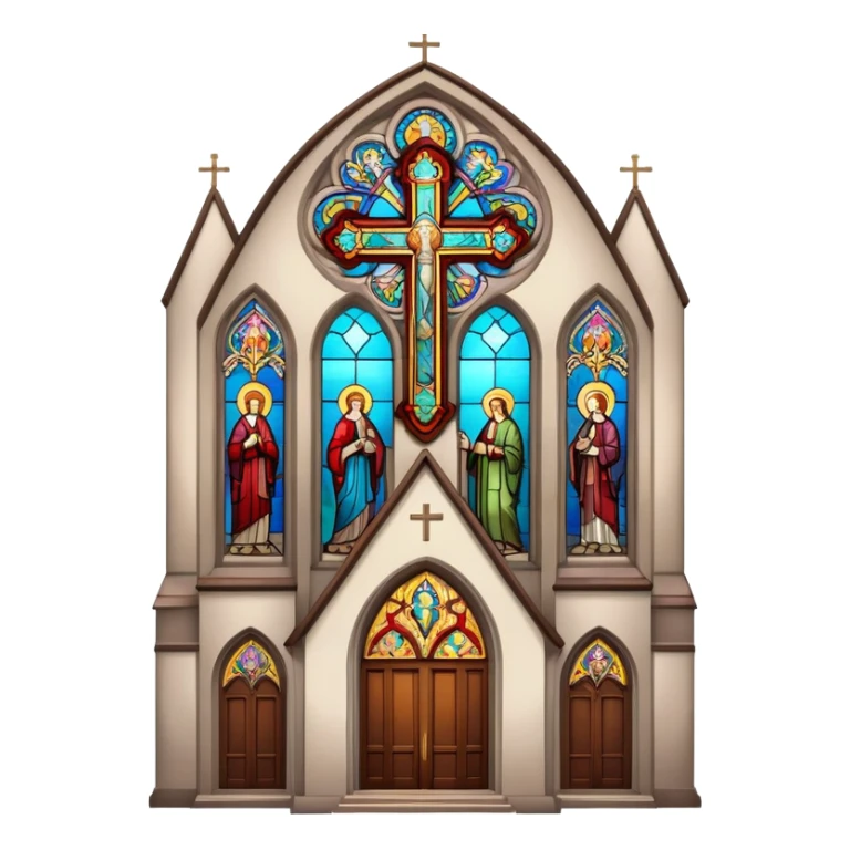 Church with cross and stained glass windows sticker