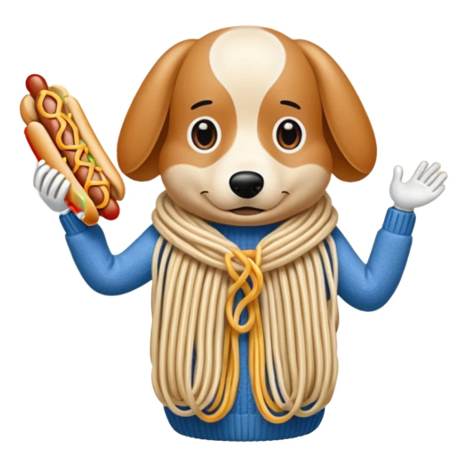 anthro hot dog, knitting a sweater made of spaghetti
 sticker