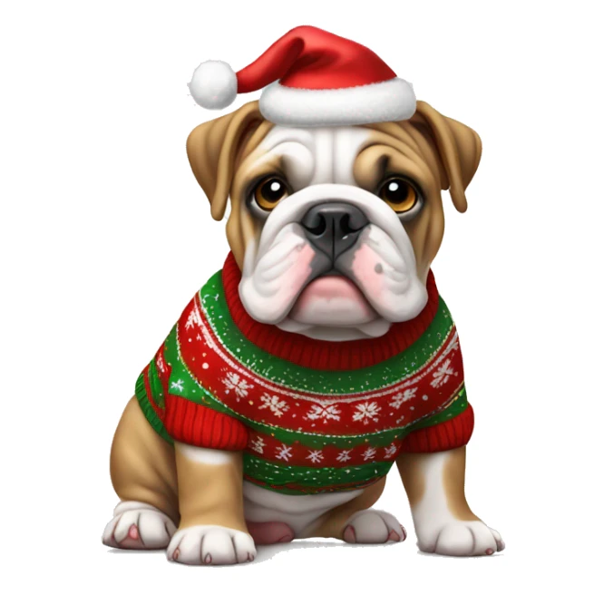 old english bulldog puppy wearing a christmas sweater  sticker