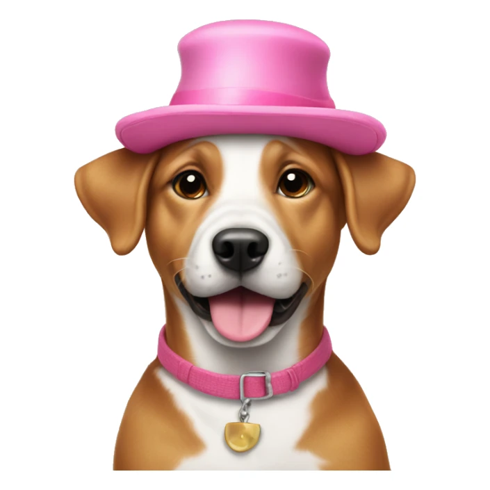 a dog wearing a pink hat sticking its tongue into  sticker