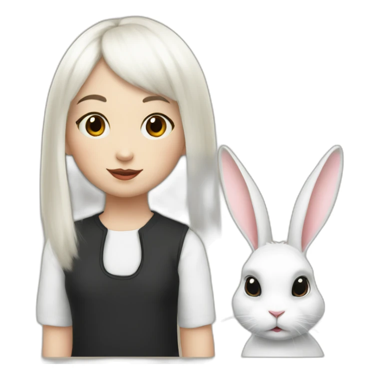 white rabbit with a little girl with black bangs sticker