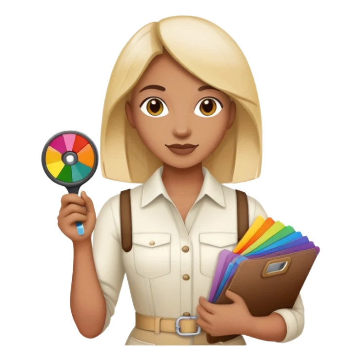 Interior designer with color swatches and measuring tape sticker