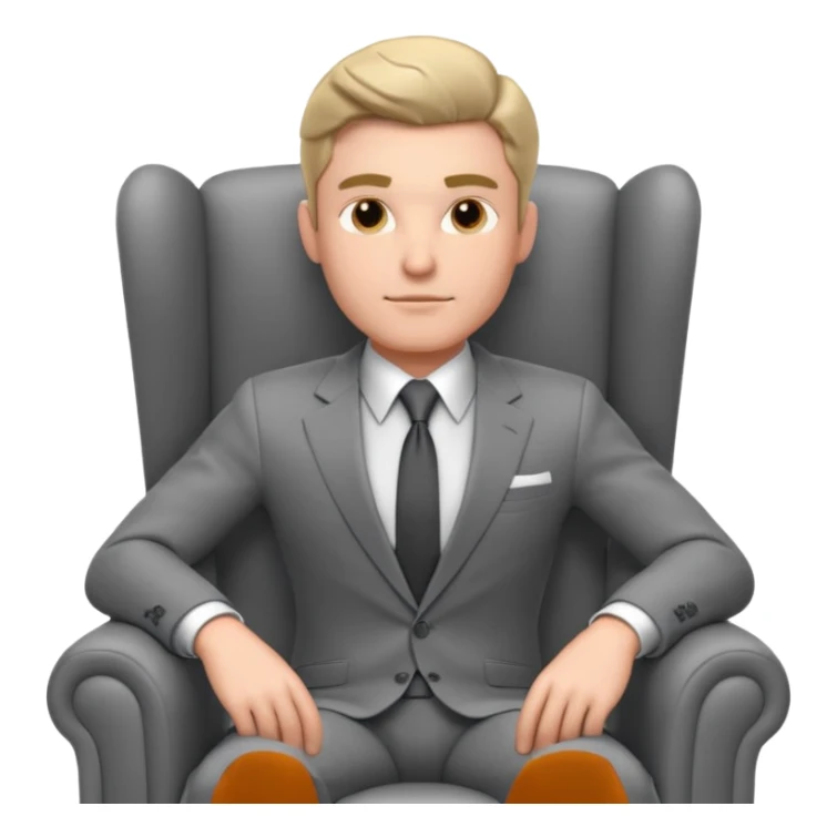 businessman sitting in an armchair, confident relaxed pose, formal suit and tie, professional corporate vibe, 3D cartoon style, mobile game icon style, clean background, no text, no watermark
 sticker