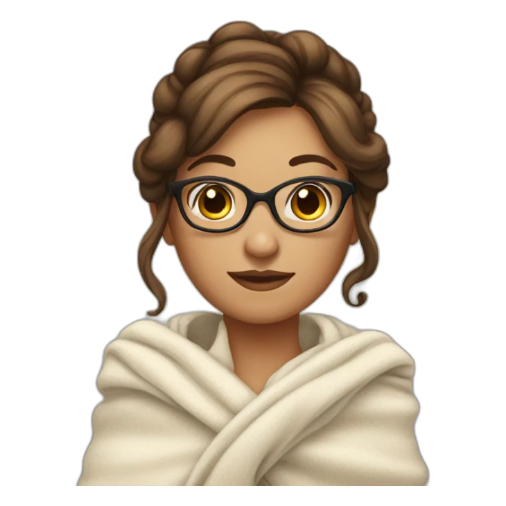 lady with blanket and brown long hair in a bun and glasses sticker