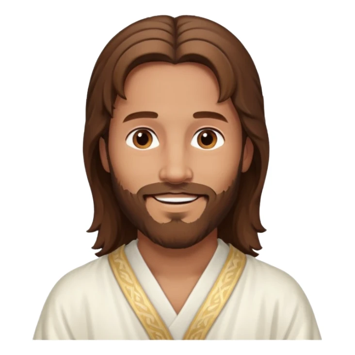 Jesus emoji, smiling, brown hair, beard, peaceful sticker
