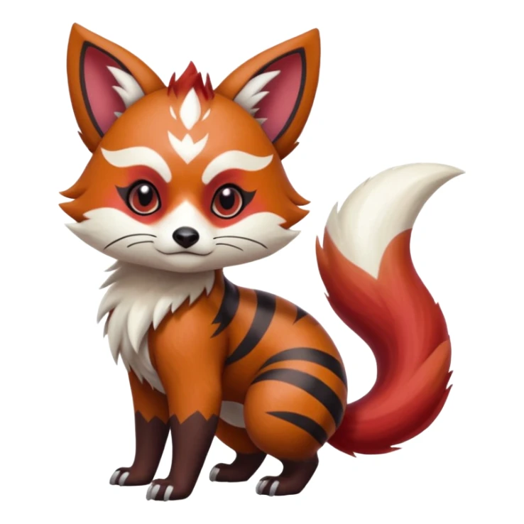 Hyper-realistic cool edgy badass zigzag-striped etched marked elegant Colorful Skilled Adept Graceful Asian Painted Meloetta-Furret-Lycanroc-Zangoose-Red-Panda-fusion-hybrid-creature (full body) sticker