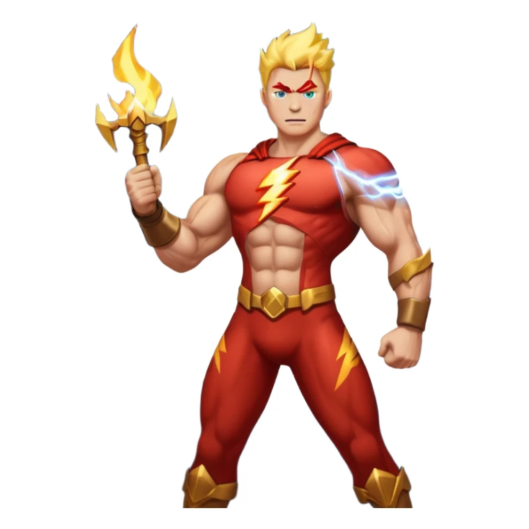 A hero standing tall, with lightning bolts and fire surrounding them sticker