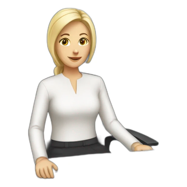 white woman sitting at the computer sticker
