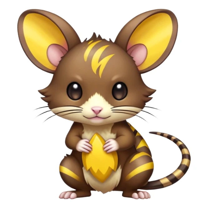 anime-style cute chibi Electric-elemental-type colorful dark-brown jerboa-Pokémon-Fakémon-creature with yellow zig-zag-stripes sticker