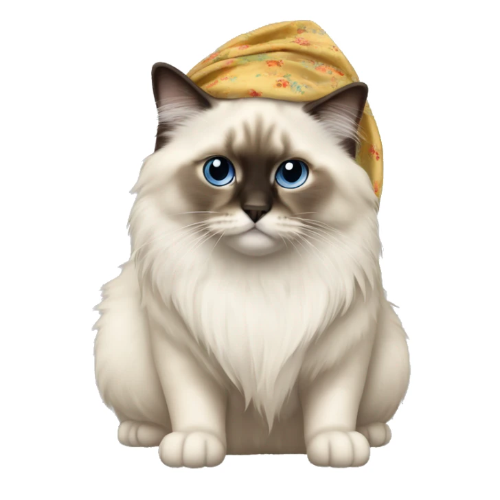 Full body birman cat long fur with kerchief around head sticker