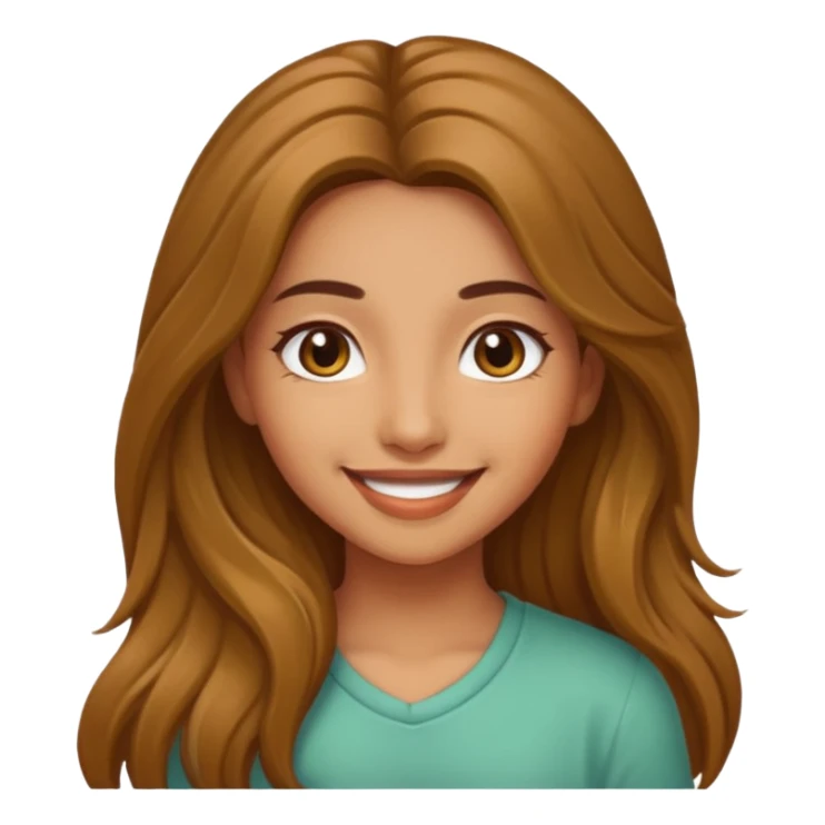 create a girl with hazel long hair, olive colour eyes and beautiful smile sticker
