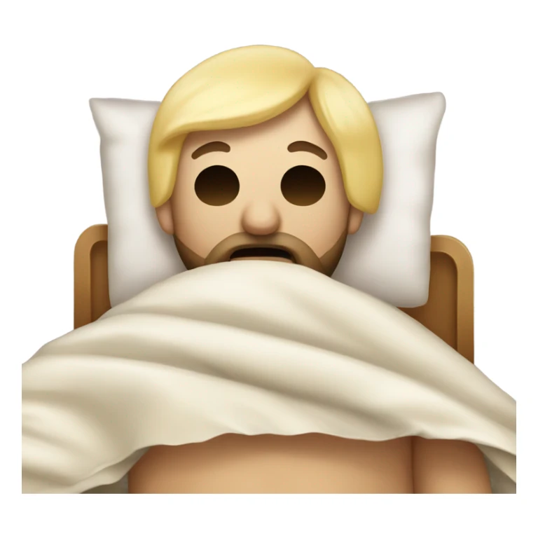 A blonde guy with beard, side fade cut and top long laying in bed with a blanket covering him up to his shoulders, a sleep mask on, and a pacifier in his mouth. sticker