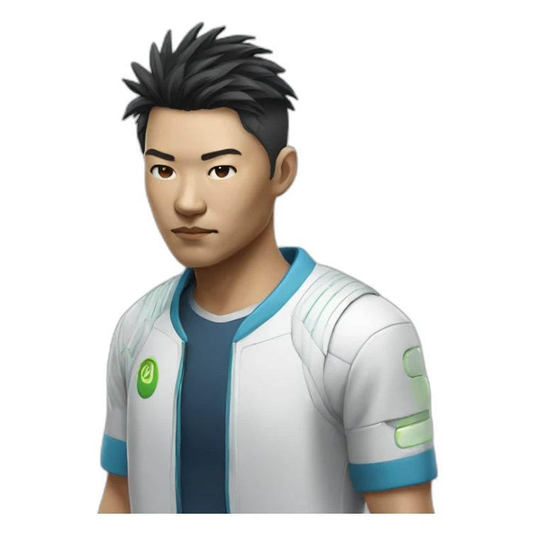 augmented cyberpunk asian dude in tennis uniform sticker