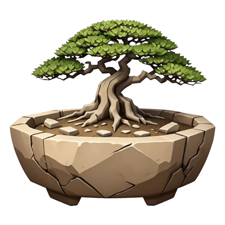 Stoneware akadama angular Stone Age rocks cracked and broken forming a very shallow bonsai pot sans(without) tree  sticker