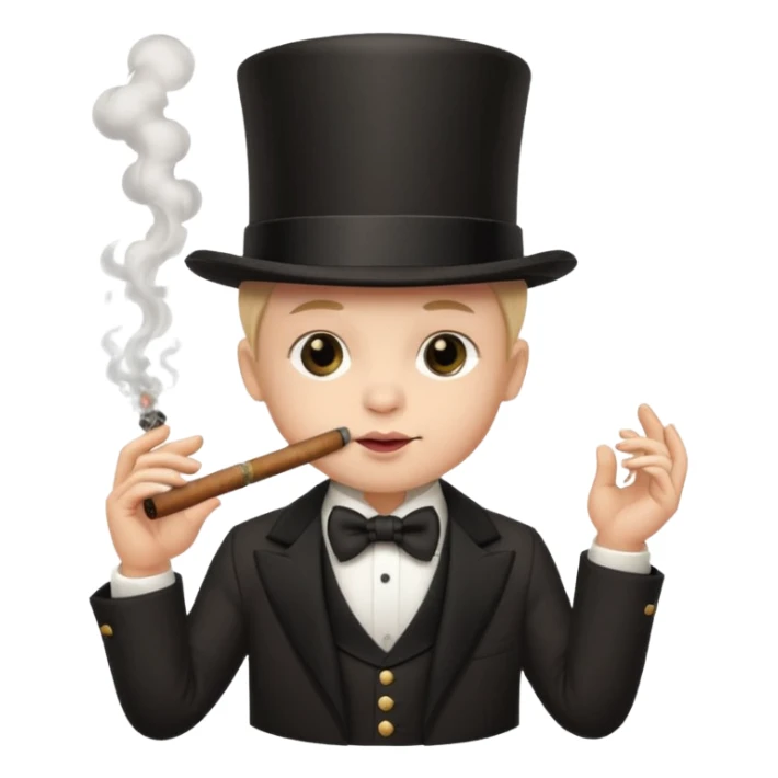A baby smoking a cigar while wearing a top hat sticker