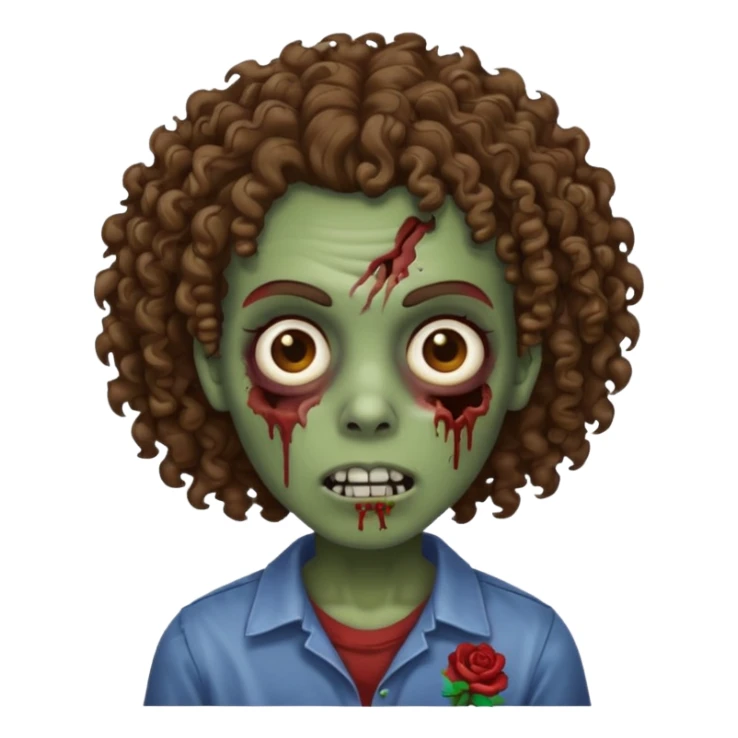 Zombie with lil bit curly medium brown hair sticker