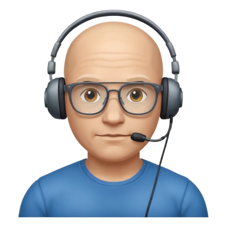 gamer with glasses, bald and muscular, with headset sticker