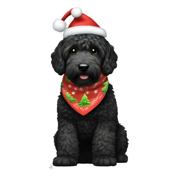 Black golden doodle wearing a Christmas bandana sticker