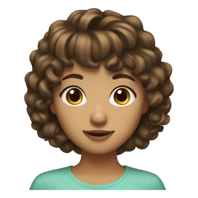 girl with medium curly brown hair and bangs sticker