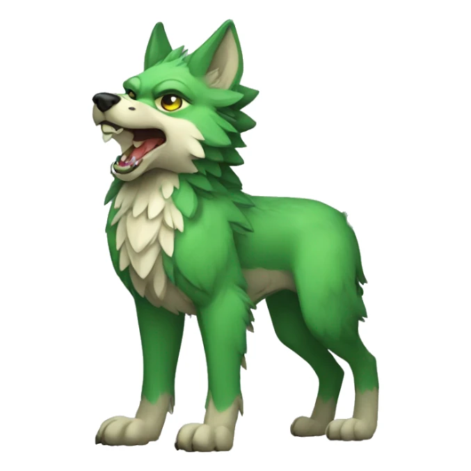Full-body green gryphon-inspired wolf with a beak for its mouth sticker