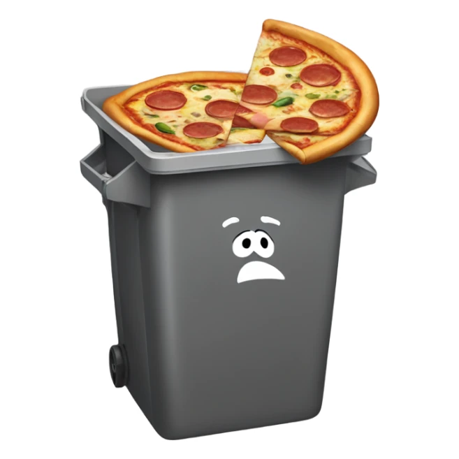 trash bin with pizza box sticking out absurdly sticker