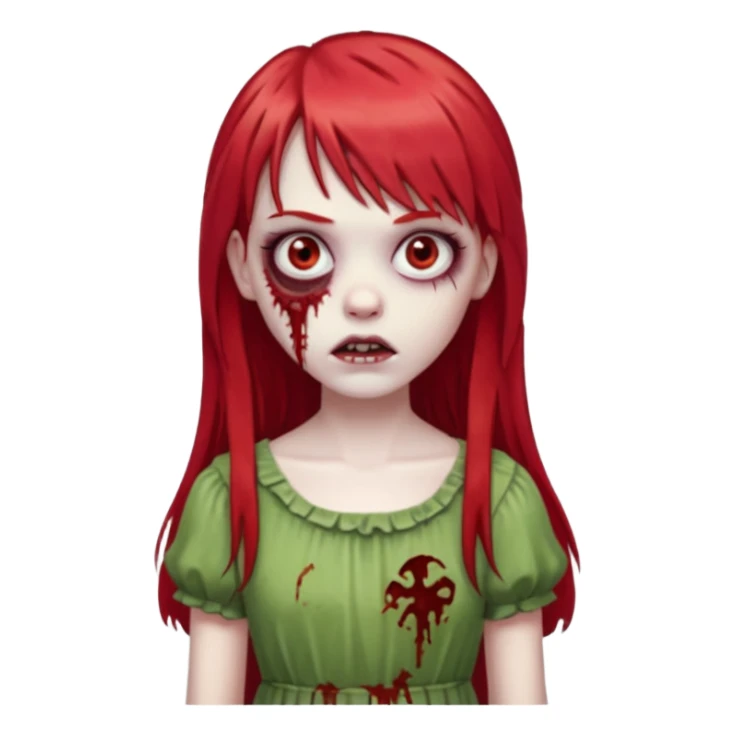 create a zombie girl with red long hair and straight bangs sticker