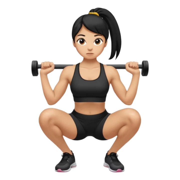 Women with long black ponytail doing a squat with no weights sticker