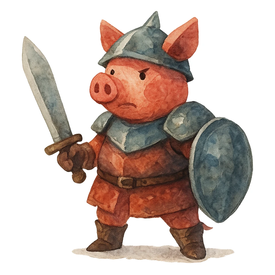 watercolor style pig warrior sticker