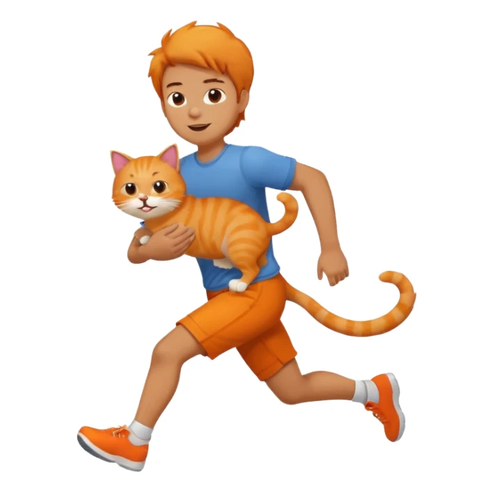 guy holding orange cat in his arms and running sticker