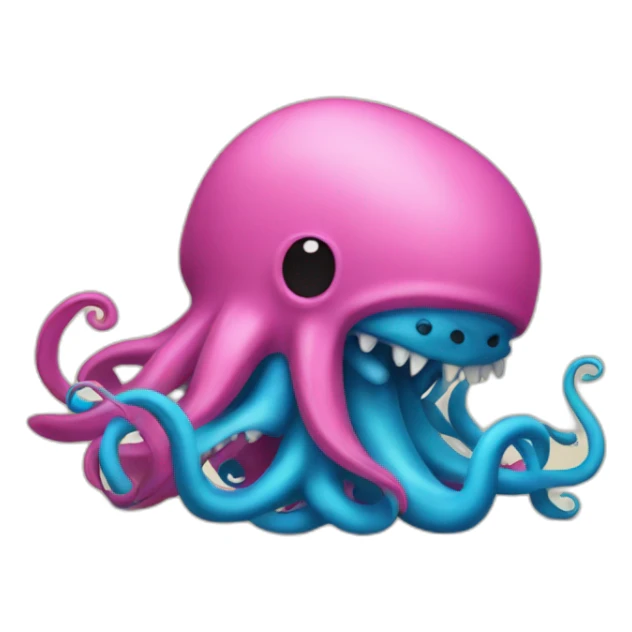 a blue kraken fighting  has another pink kraken sticker