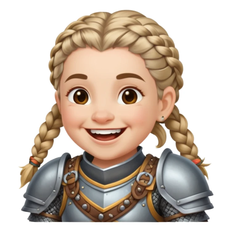 laughing female dwarf from Lineage 2 with braided hair and armor sticker