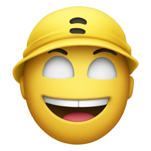 yellow emoji face with a backwards hat biting lip with hand in check mark under chin sticker