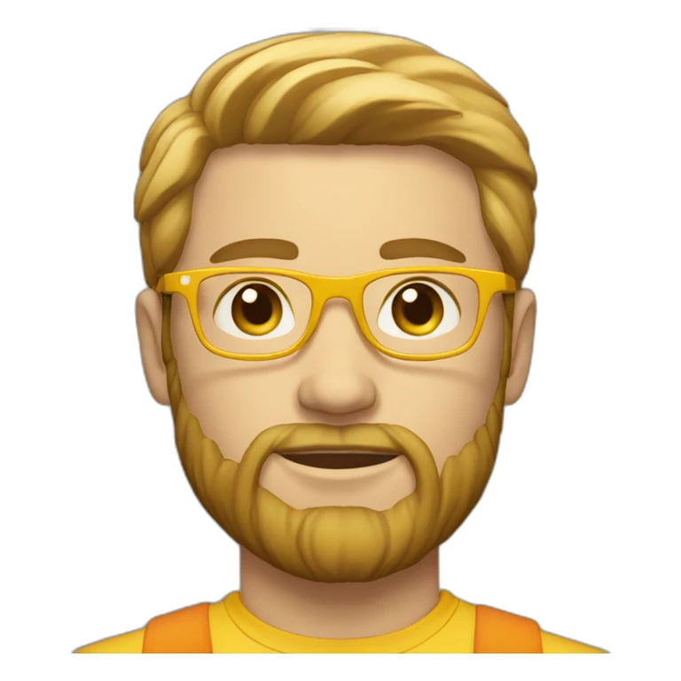 Young white Man, very very slight beard, sun yellow, clothes, clear glasses sticker