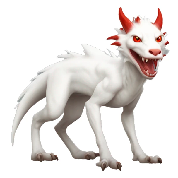 White albino sergal-vernid with red mane and red eyes, full body sticker