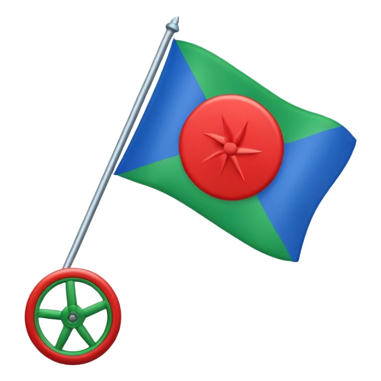 Emoji drapeau gitan bleu en haut vert en bas avec une roue rouge au millieu  sticker