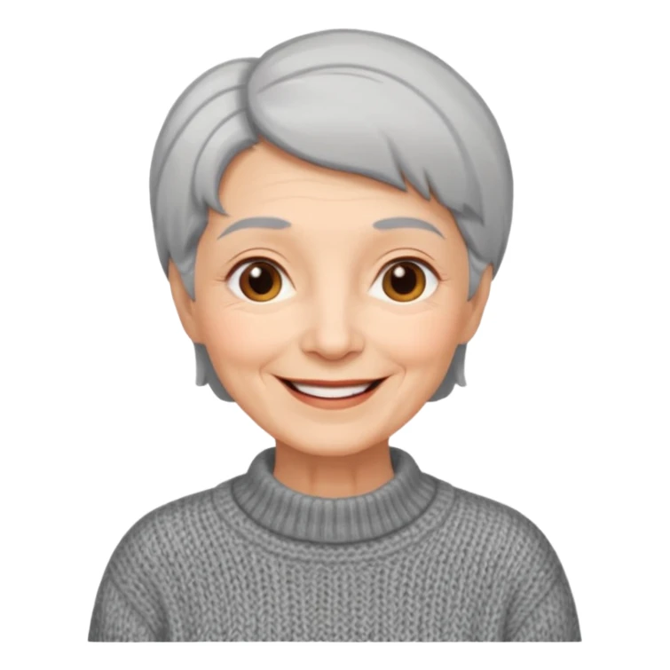 Old woman, happy, sweater, short straight hair
 sticker