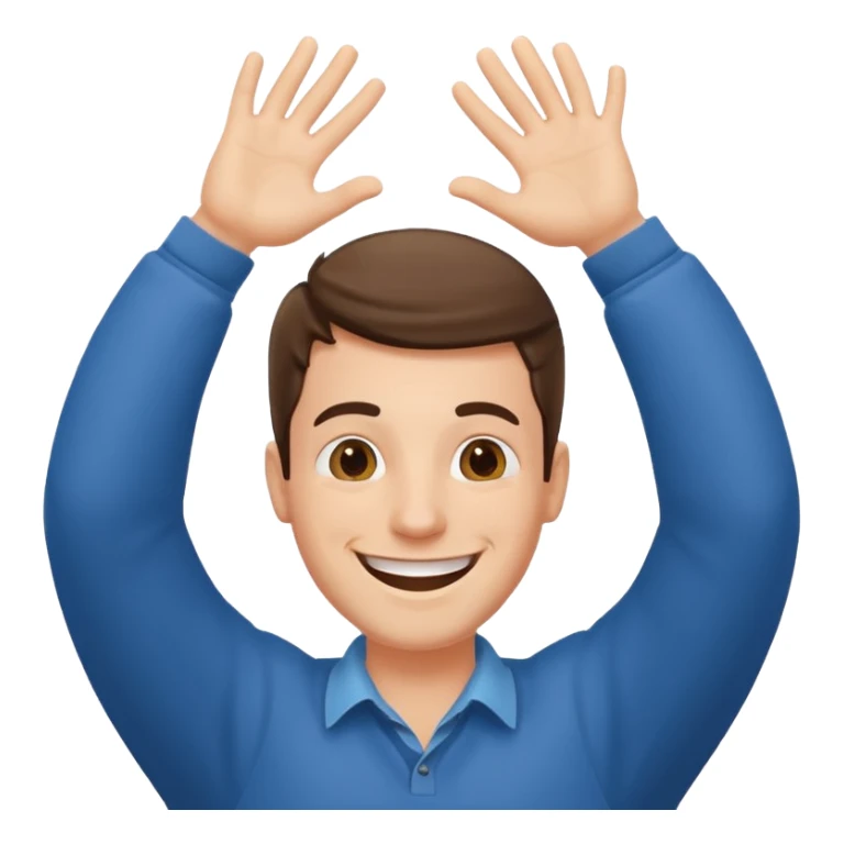 very happy guy with BIG smile and hands above head sticker