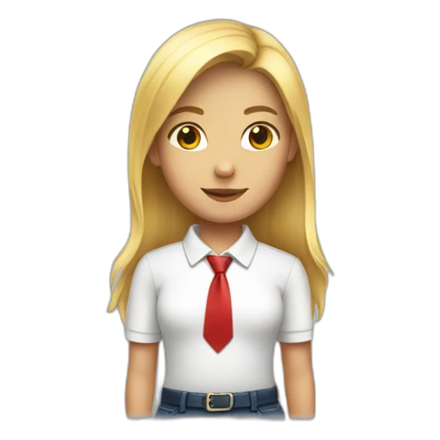 girl wearing a white polo and red necktie sticker