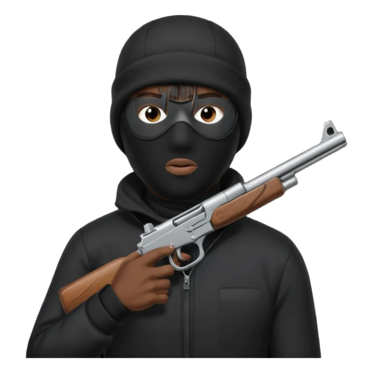 black guy thug with ski mask and gun wearing black shirt sticker