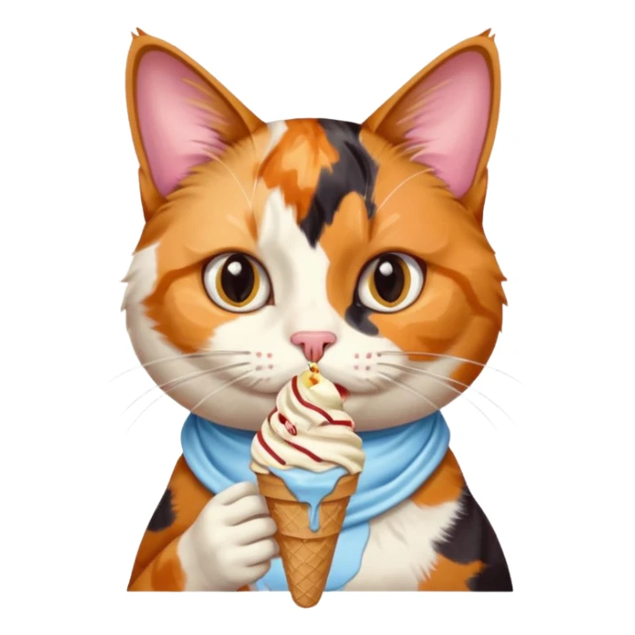 Cat with a ice cream and waching an Ipad sticker
