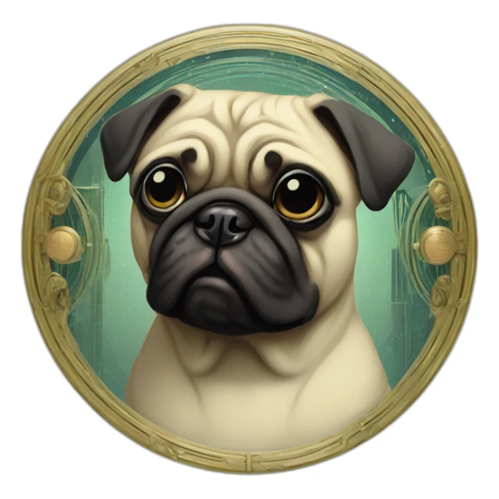 A cyberpunk pug in Art Nouveau style during 1910 sticker