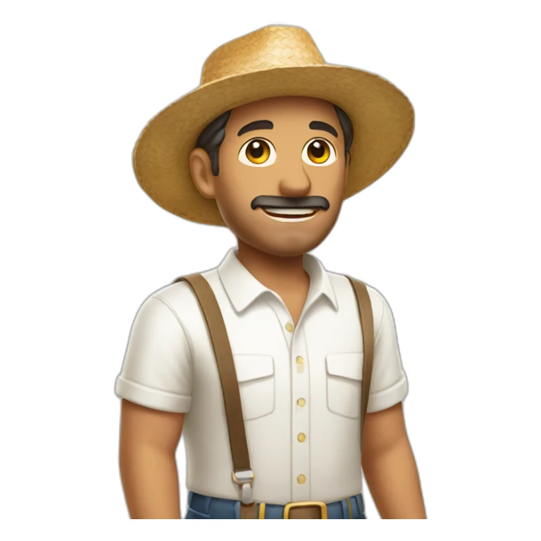 Lucky man wearing white shirt and straw hat sticker