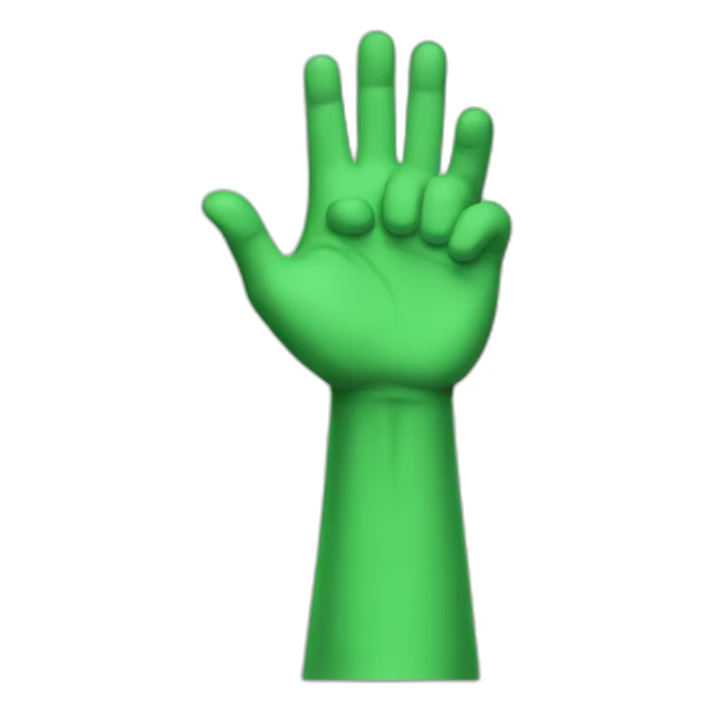 Arm and open hand with a green shirt sticker