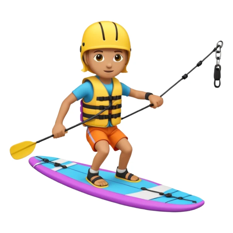 3D emoji-style icon of a person wakeboarding. sticker
